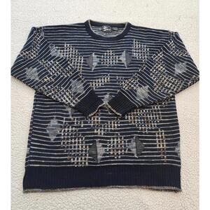 Vintage Alan Stuart crewneck sweater Mens XL abstract art knit pullover Golf